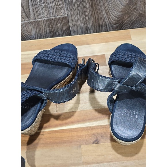 Stuart Weitzman Navy Blue Braided Espadrille Wedge Sandals Size 5M Boho - Picture 16 of 16
